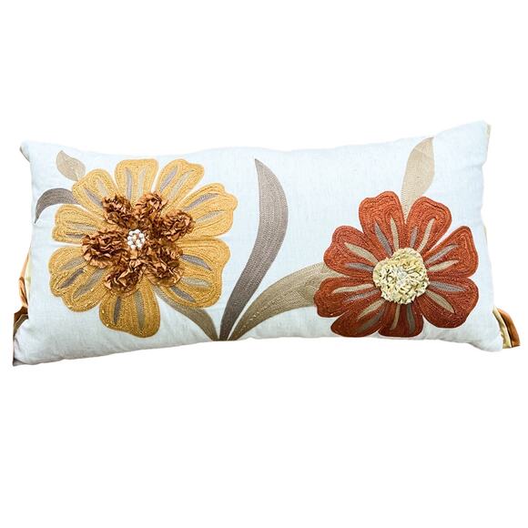 Pier1 Other - Vintage Pier1 Floral Cotton Linen Throw Pillow 24x13 Bohemian Accent Home Decor